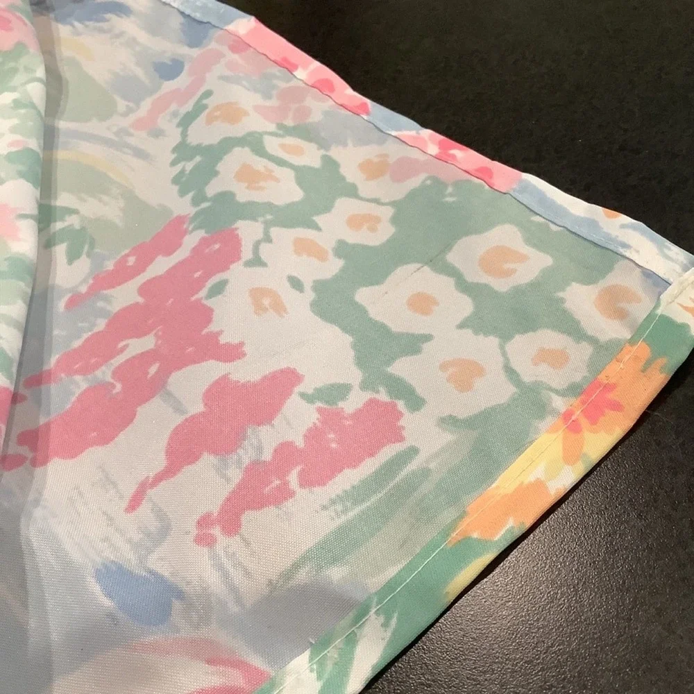 Vintage Shower Curtain Pastel Sparkle Glitter Floral Lily Pad Print Cottage